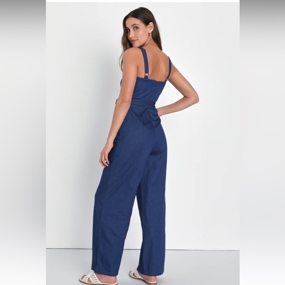 Your Best Crush Medium Wash Chambray Belted Wide-Leg Jumpsuit - Picture 2 of 4